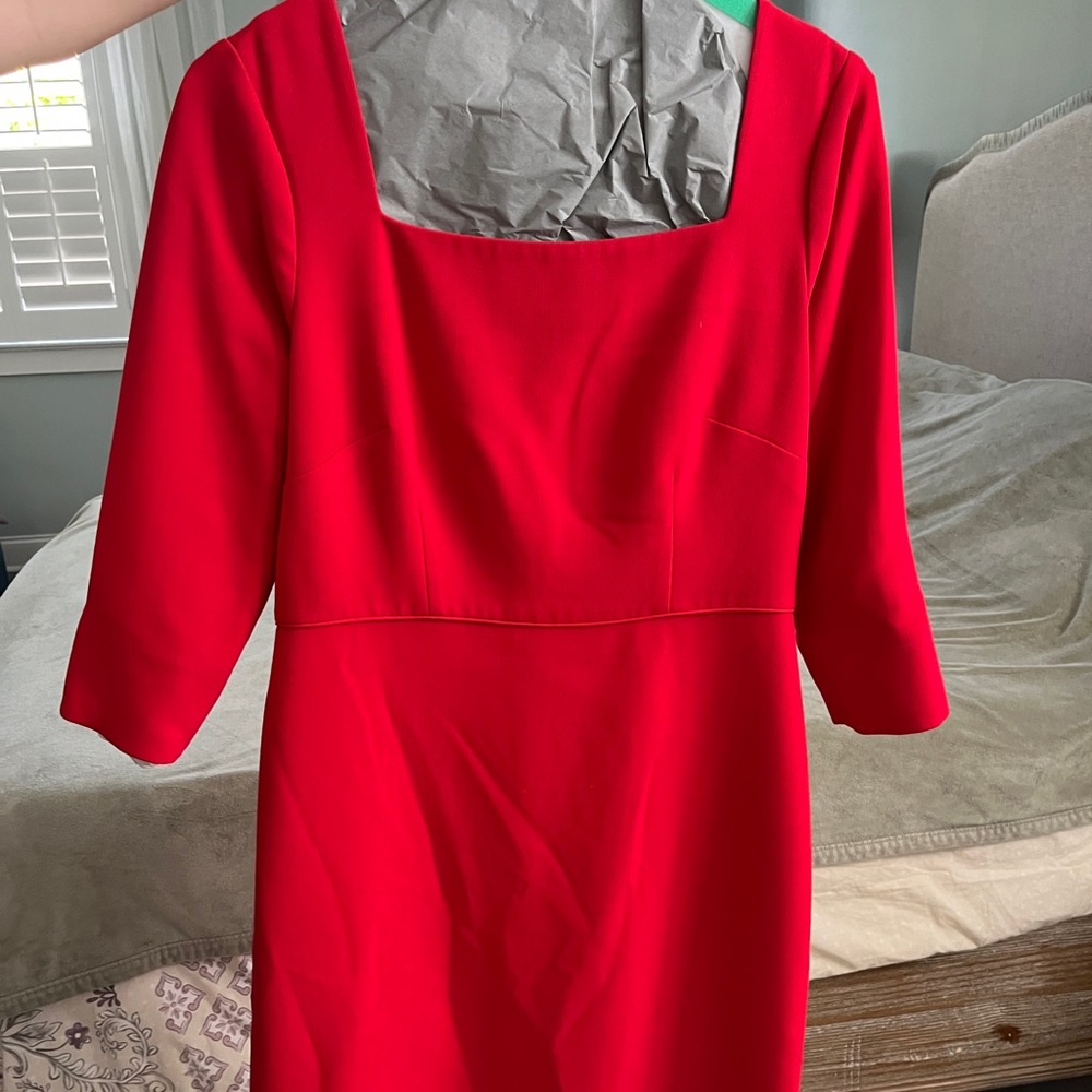 Cherry red, knee length , Ann Taylor sheath dress